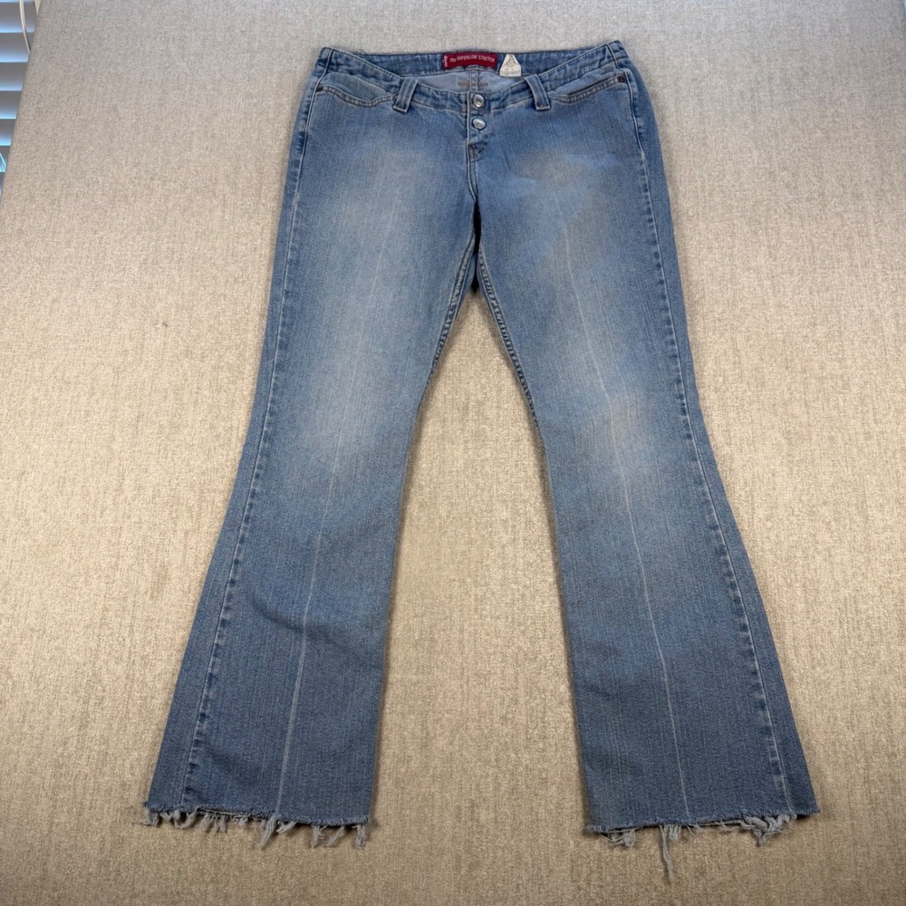 Levi's 520 Too Superlow Stretch Jeans Women 11 JR Blue Flare Raw Hem Y2K LowRise